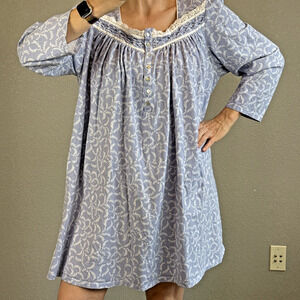 Eileen West Blue Floral Cotton Jersey Knit Nightgown Plus Size 2X Long Sleeve